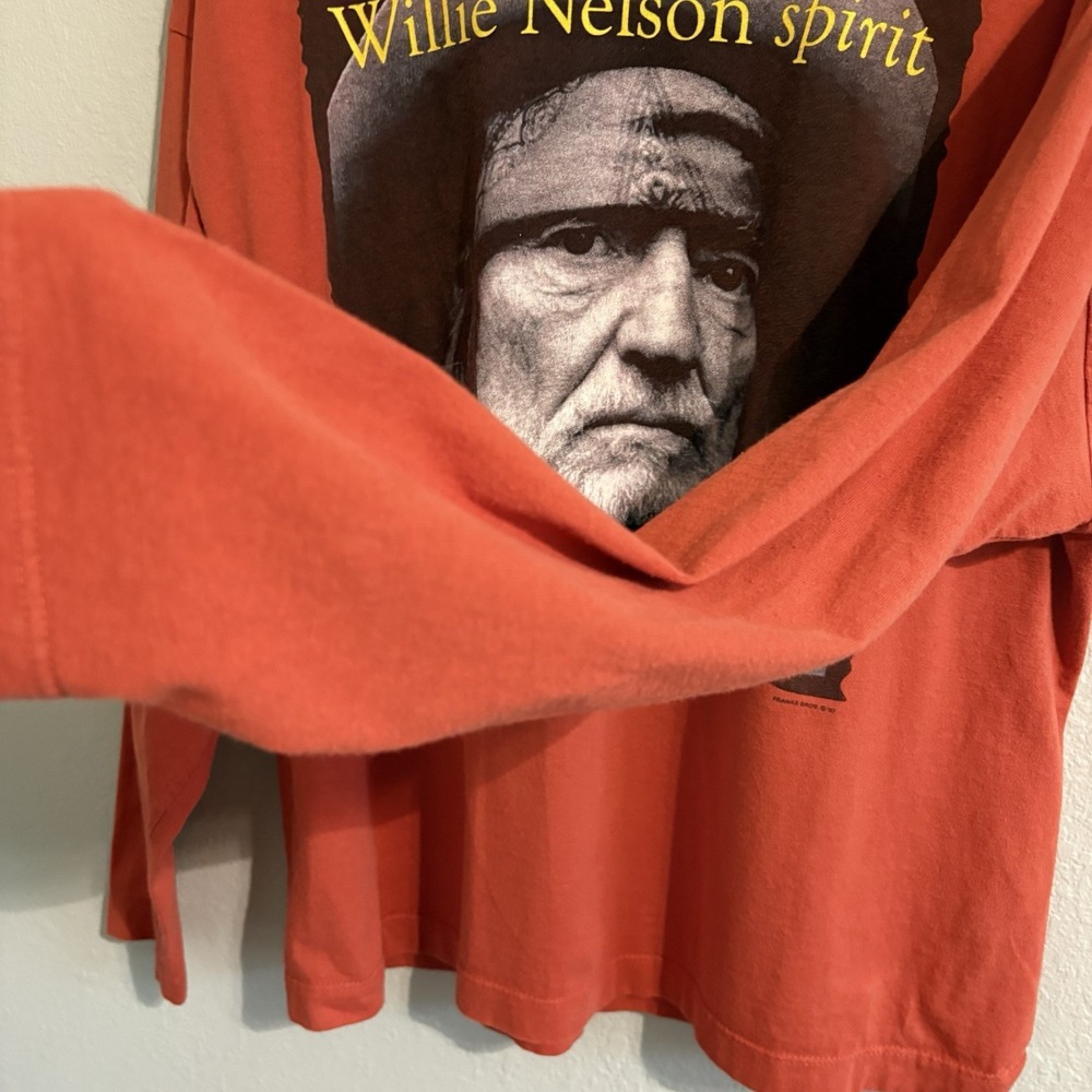Willie Nelson Spirit Long Sleeve T Shirt Aloré Made USA Orange Size L Flaw - Picture 3 of 14